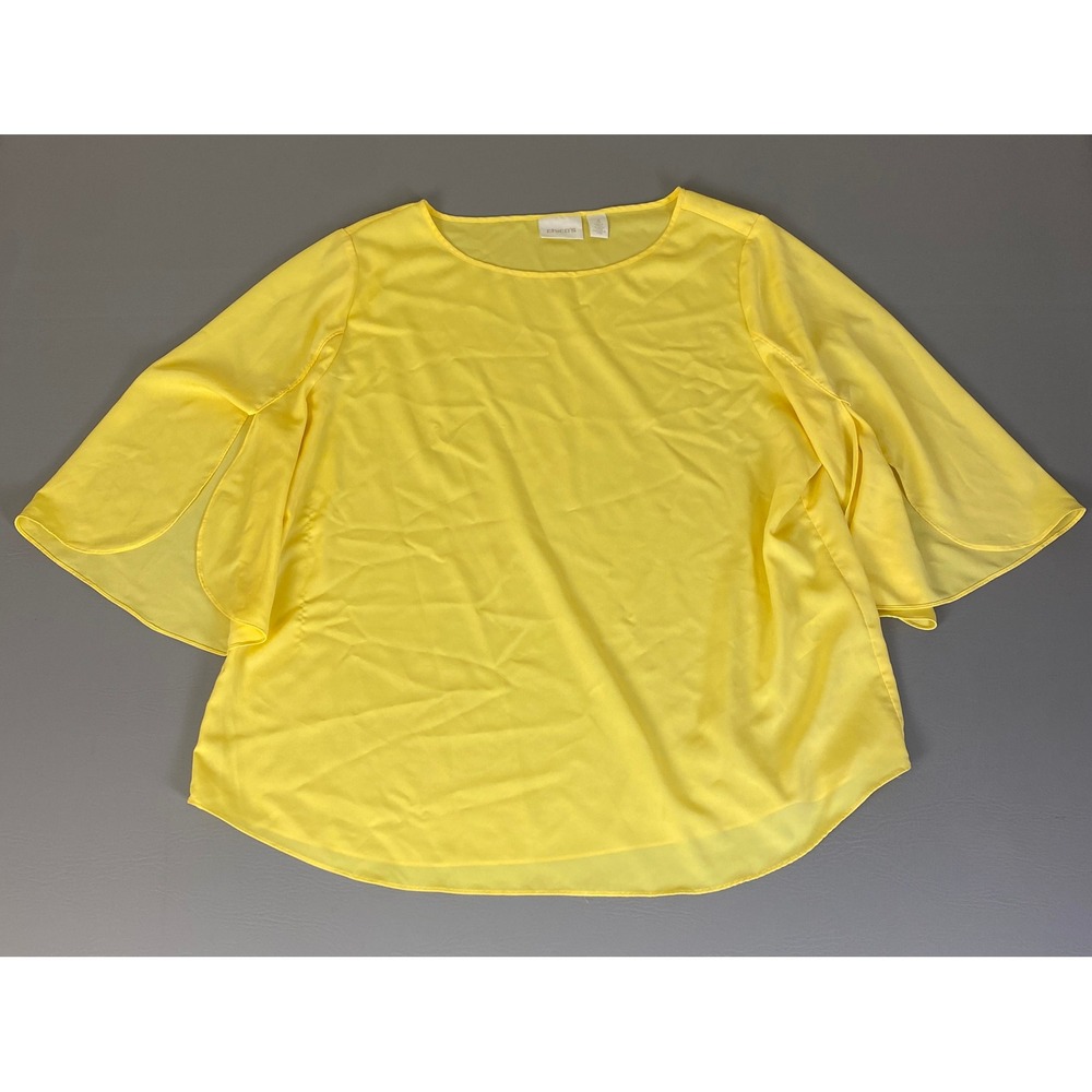 Chico's Yellow Blouse  Size 3 (XL)‎ Yellow Sheer Flutter Sleeve Top Lightweight
